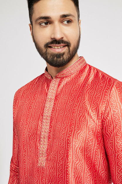 Ethnic India Red Men's Kurta Bandhani Polyester - Distacart