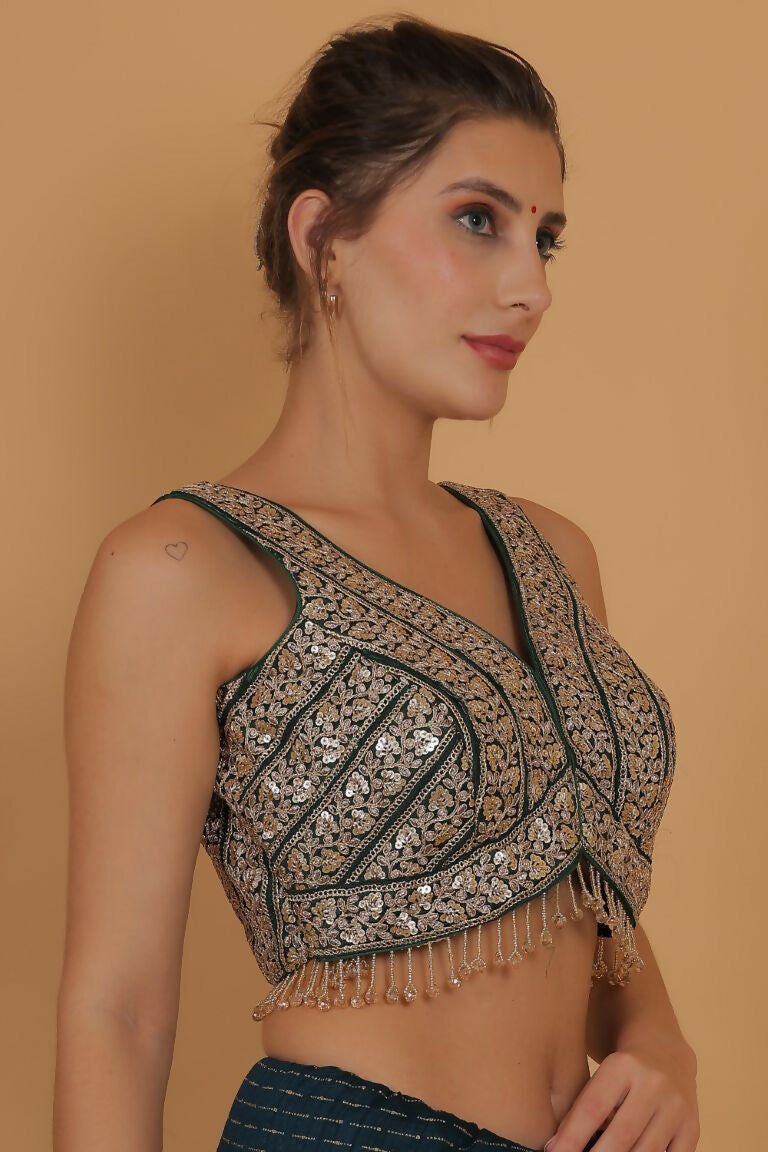 Joban Fashion Silk Zari And Sequence Work Padded Blouse - Green