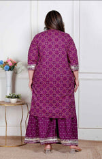 Thumbnail for Miravan Plus Size Women Cotton Magenta Gota Work Kurta With Flared Palazzo - Distacart