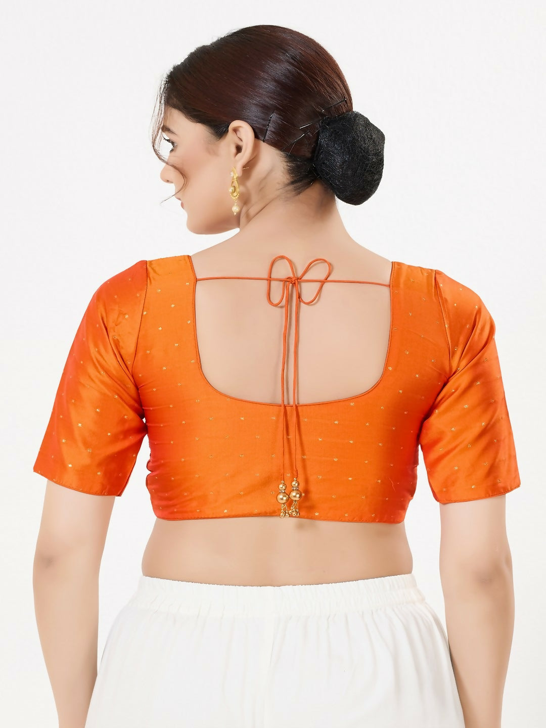 Joban Fashion Orange Taffeta Silk Elbow Sleeveless Front Open Blouse
