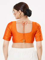 Thumbnail for Joban Fashion Orange Taffeta Silk Elbow Sleeveless Front Open Blouse