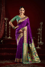 Thumbnail for Joban Fashion Purple Paithani Silk Blend Butti Saree