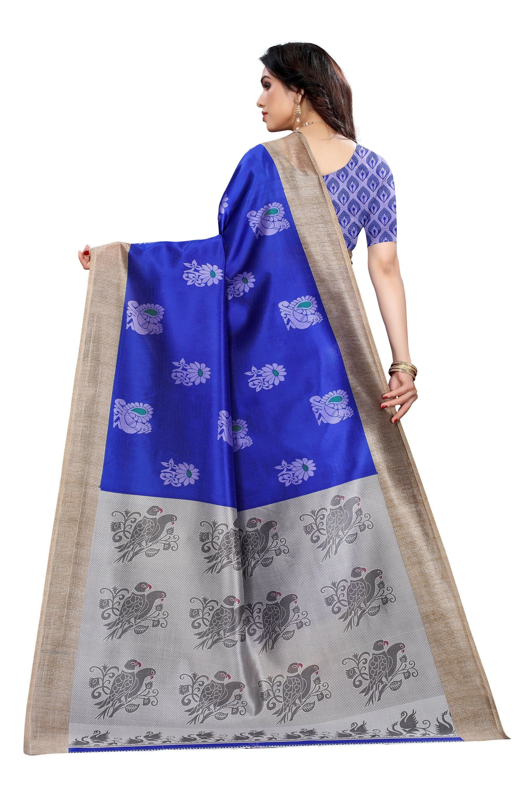 Vamika blue Printed Art Silk Saree - Distacart