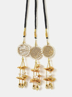 Thumbnail for Ruby Raang Gold Gota Pati Work And Threads With Pearls And Black Thread And Mirrors - Distacart