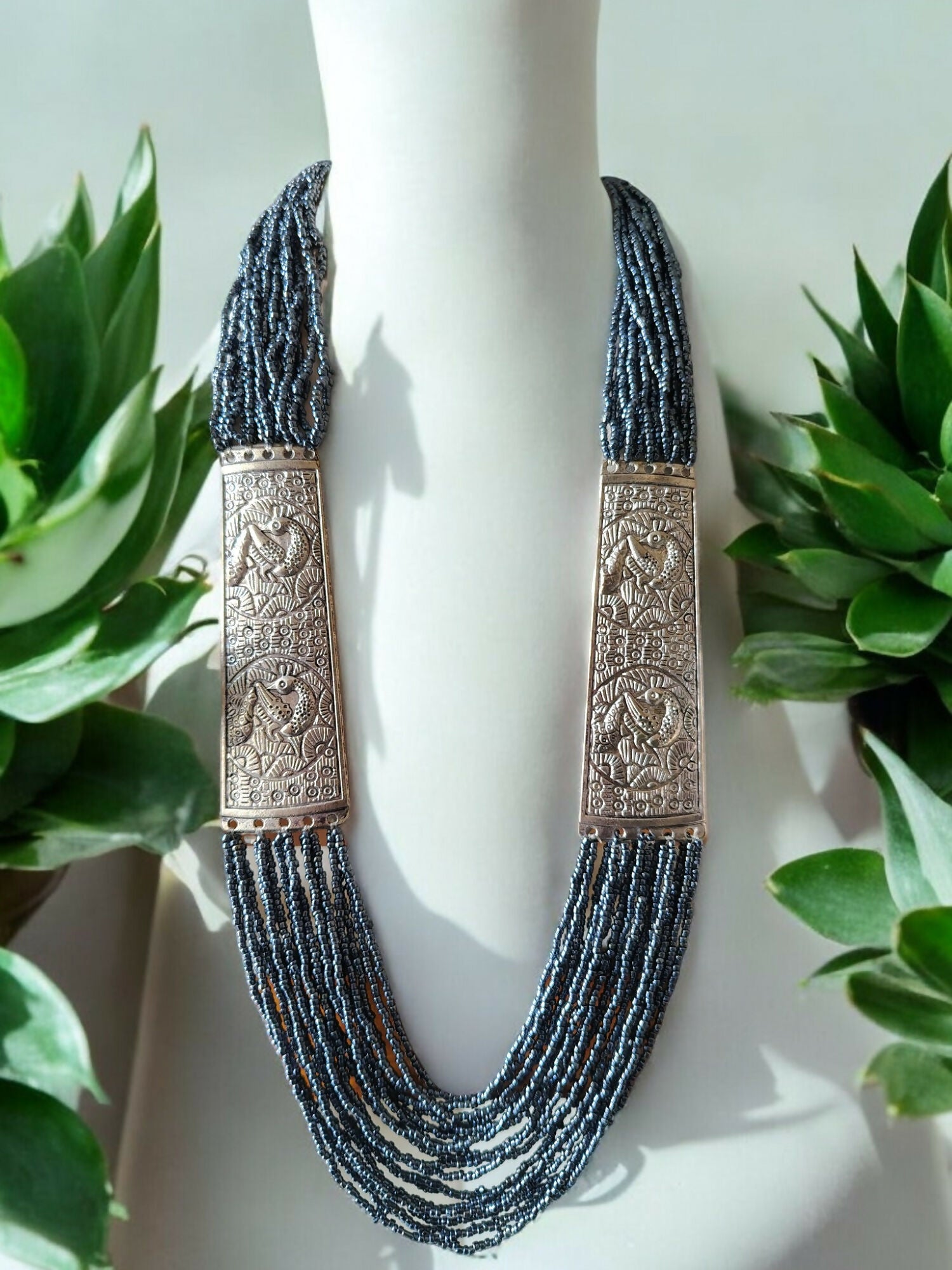Inhanns Saree Shobha Statement Necklace & Earring Set - Navy Blue - Distacart