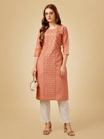 Thumbnail for Jyoti Fashion Women's Gajri Cotton Blend Embroidered Kurta Pant Set - Distacart