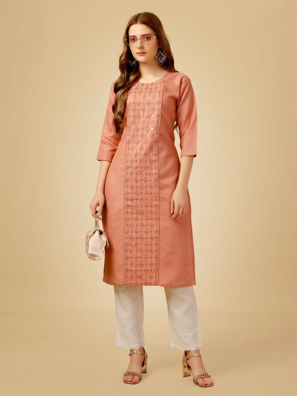 Jyoti Fashion Women's Gajri Cotton Blend Embroidered Kurta Pant Set - Distacart