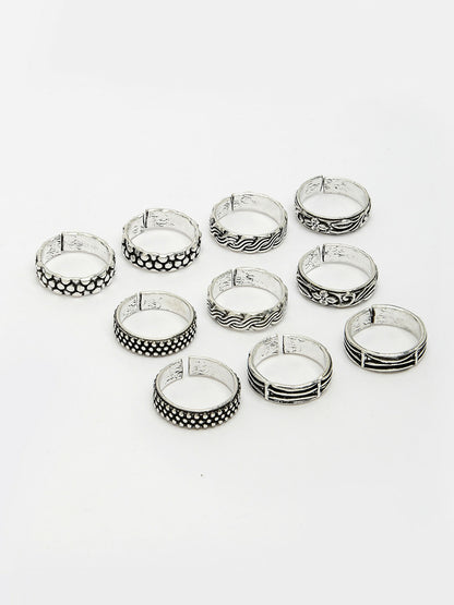 NVR Women's Set of 5 Silver-Plated German Silver Toe Ring - Distacart