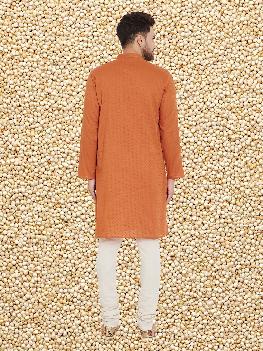 Even Apparels Men's Orange Emboided Cotton Kurta - Distacart