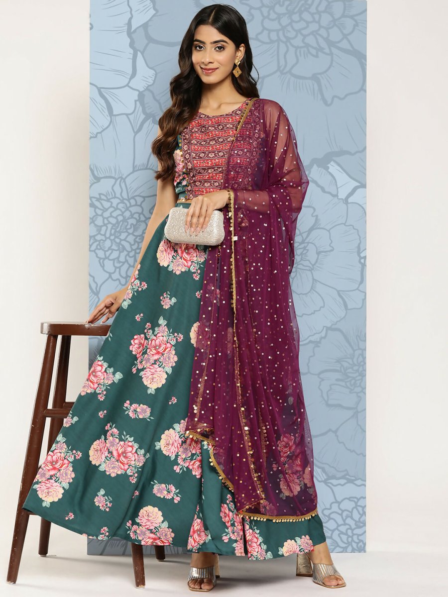 Ahalyaa Women's Traditional wear Lehenga Choli - Green - Distacart