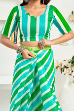 Thumbnail for Vastranavya Green Digital Printed Linen Ready To Wear Designer Saree with Unstitched Blouse - Distacart