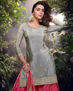 Thumbnail for Anaita Grey Embroidered Shimmer Stitched Plazo suit - Distacart