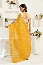 Thumbnail for Vastranavya Yellow Digital Printed Linen Ready To Wear Designer Saree with Unstitched Blouse - Distacart