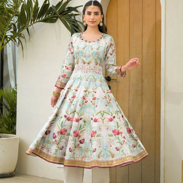 Functional Designer Sky Jam Silk Anarkali suit with Dupatta-Anbazaar - Distacart