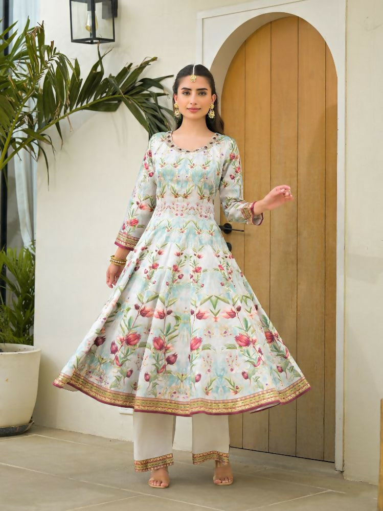 Functional Designer Sky Jam Silk Anarkali suit with Dupatta-Anbazaar - Distacart