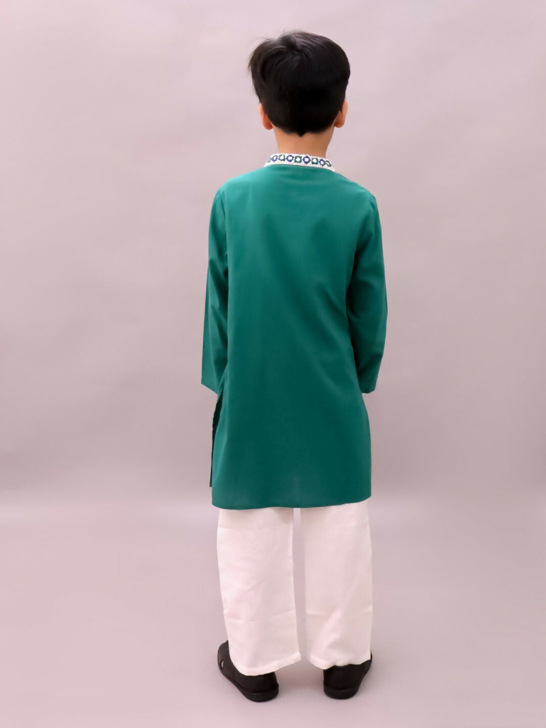 Lil Drama Shor-Gul Green Kurta Pyjama Set For Boys