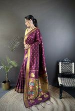 Thumbnail for Joban Fashion Wine Polka Dot Lichi Silk Paithani Silk Saree - Distacart