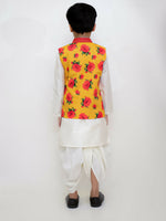 Thumbnail for Lil Drama Genda Phool White Kurta and Dhoti with Mustard Jacket Set for Boys