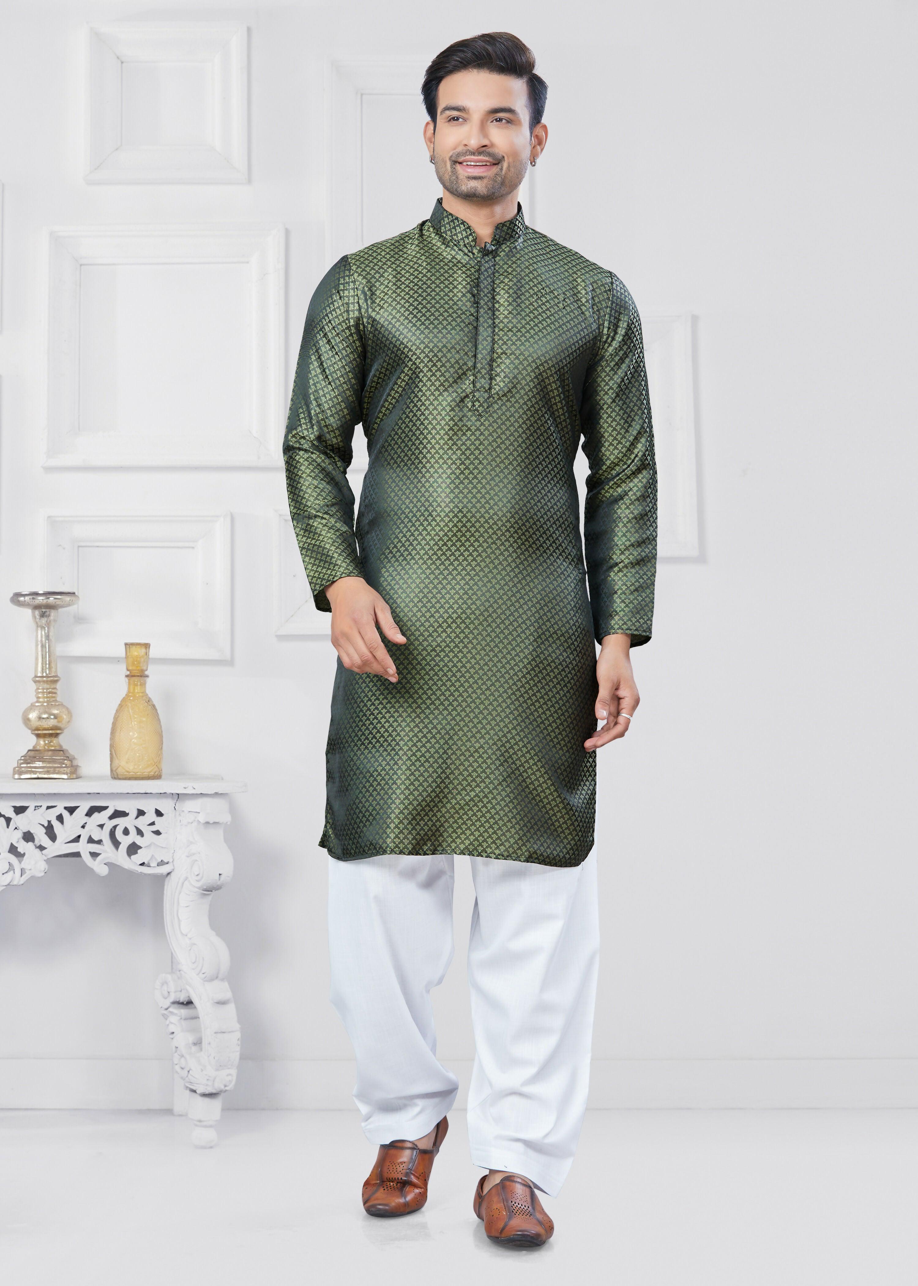 Joban Fashion Men's Jacquard Silk Green Printed Kurta Pyjama set - Distacart
