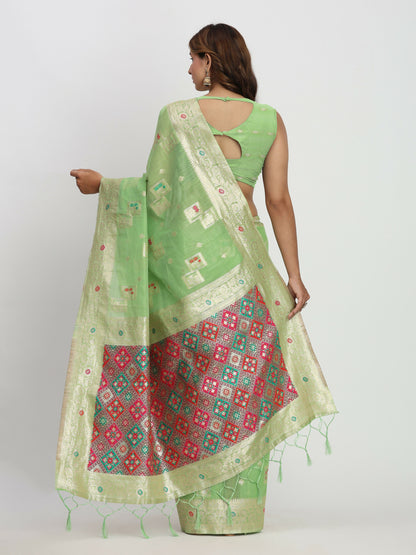 Shree Shyam Fashion Linen Cotton Light Green Saree - Distacart