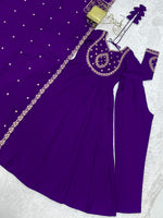 Thumbnail for Evanik Women Purple Embroidered Beads Work Anarkali Kurta with Dupatta - Distacart