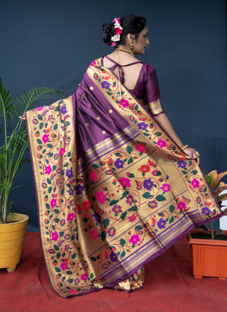 Jyoti Fashion Women's Wine Paithani Silk Zari Woven Saree with Blouse - Distacart
