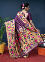 Thumbnail for Jyoti Fashion Women's Wine Paithani Silk Zari Woven Saree with Blouse - Distacart
