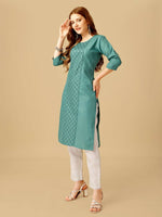 Thumbnail for Jyoti Fashion Women's Teal Cotton Blend Embroidered Kurta Pant Set - Distacart