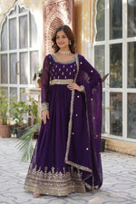 Thumbnail for Joban Fashion Purple Georgette Sequence Embroidery Work Kurta Set