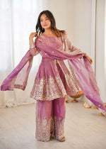 Thumbnail for Teeya Creation Baby Pink Color Fendy Satin Silk Embroidery Work Party Wear Salwar Suit - Distacart