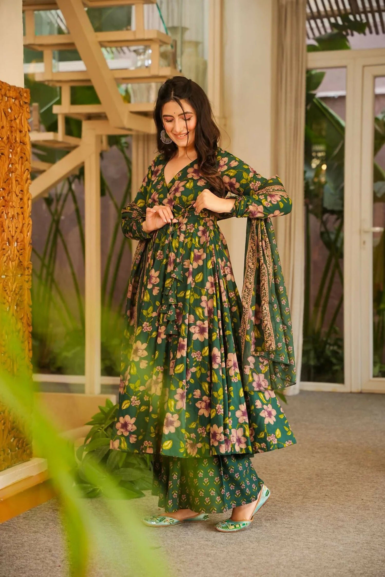 Aayaa Designer Cotton Silk Suit - Green - Dista