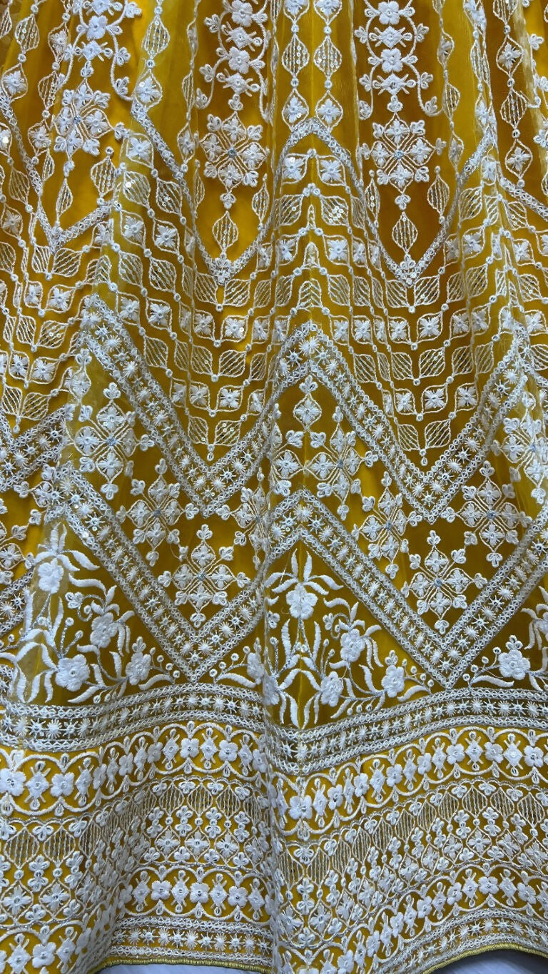Jyoti Fashion Women's Yellow Net Patterned Thread Embroidered with Sequins Wedding Lehenga Choli - Distacart
