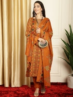 Thumbnail for Jyoti Fashion Women's Mustard Pashmina Floral Digital Printed Kurta with Trouser & Dupatta - Distacart
