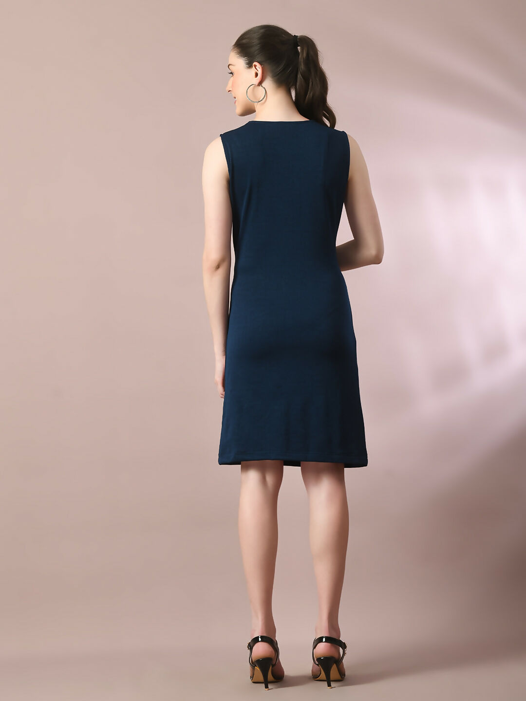 Myshka Women's Navy Blue Solid Cowl Neck Bodycon Party Dress - Distacart