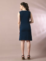 Thumbnail for Myshka Women's Navy Blue Solid Cowl Neck Bodycon Party Dress - Distacart