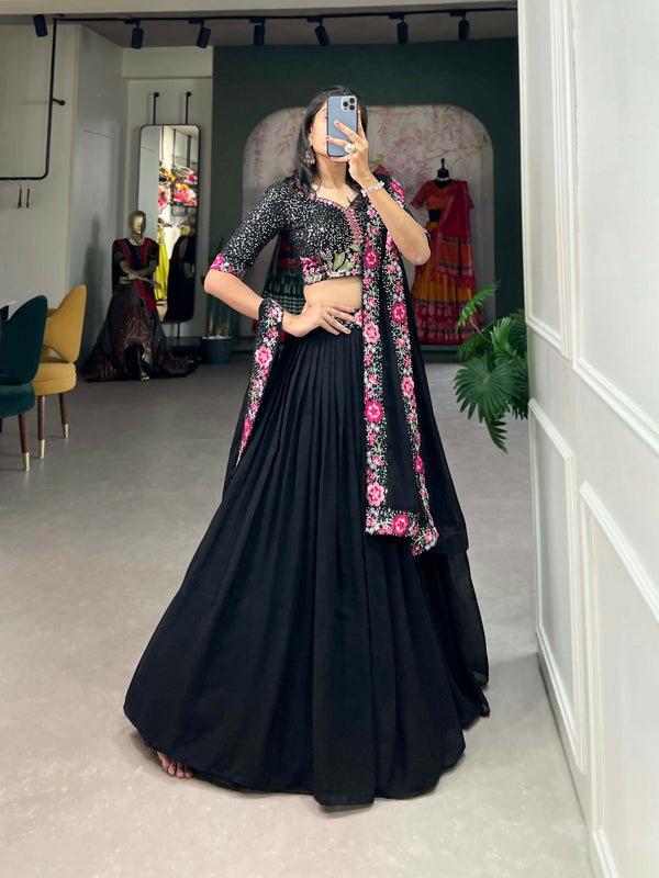 Vastranavya Party Wear Sequins And Delicate Embroidery Work Belt Lehenga Choli - Black - Distacart