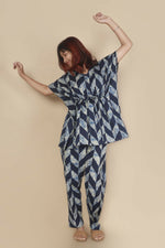Thumbnail for Breathables Women’S Loungewear Kaftan Cotton Blue Geometric Print Co-Ord Set - Dista