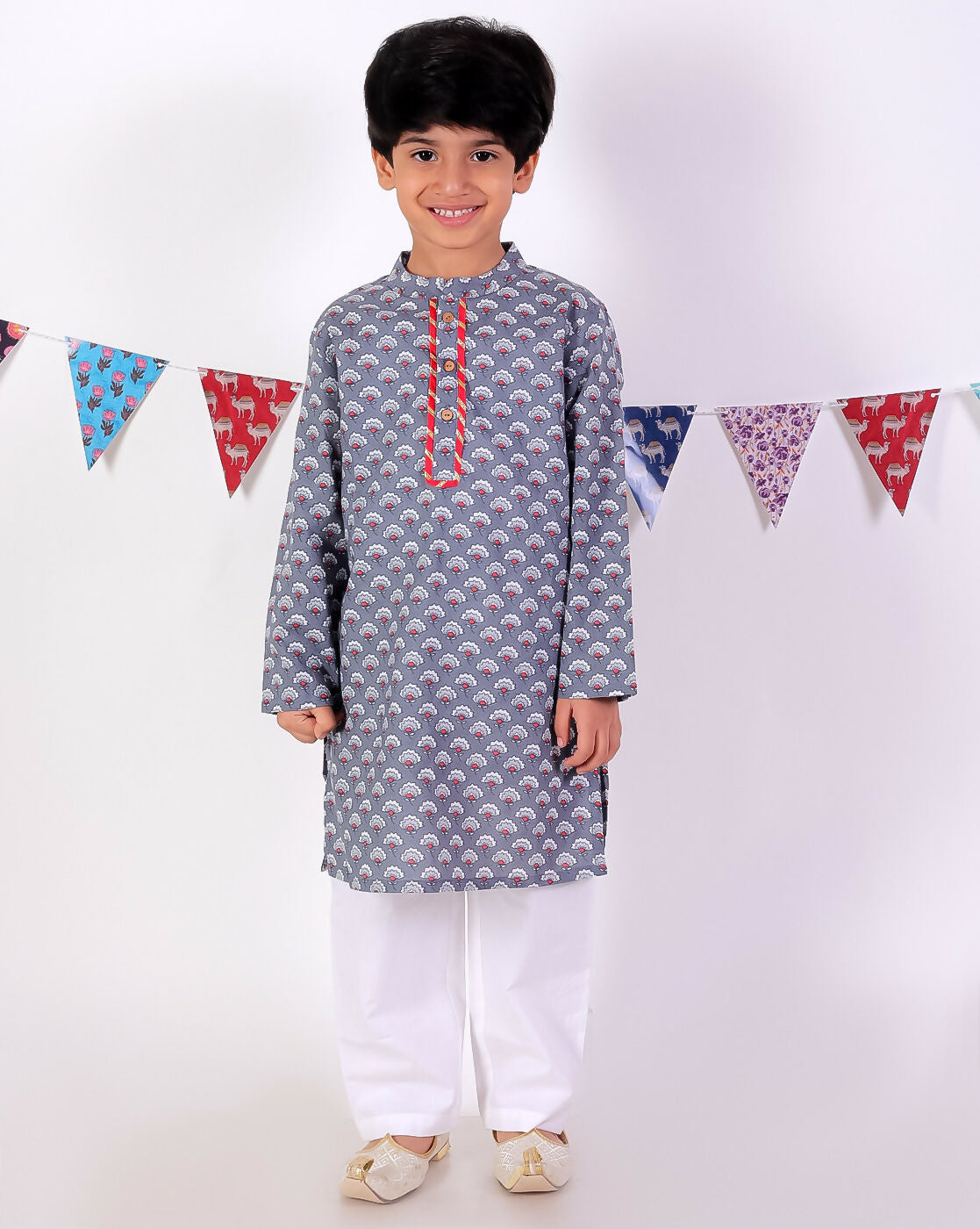 Lil Drama Jaipur Boys Grey Kurta and Pyjama Ethnic Set - Distacart