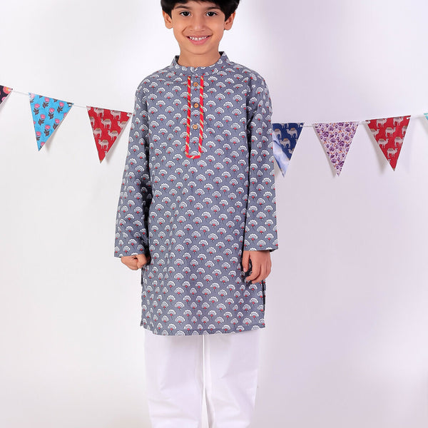 Lil Drama Jaipur Boys Grey Kurta and Pyjama Ethnic Set - Distacart
