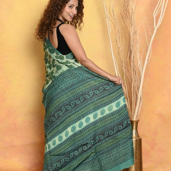 Very Much Indian Designer Modal Silk Saree With With Beautiful Floral Print - Sea Green - Distacart