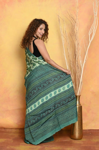 Very Much Indian Designer Modal Silk Saree With With Beautiful Floral Print - Sea Green - Distacart