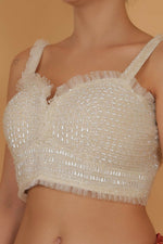 Thumbnail for Joban Fashion Silk Pearl And Beads Hand Embroidery Padded Blouse - Pearl White