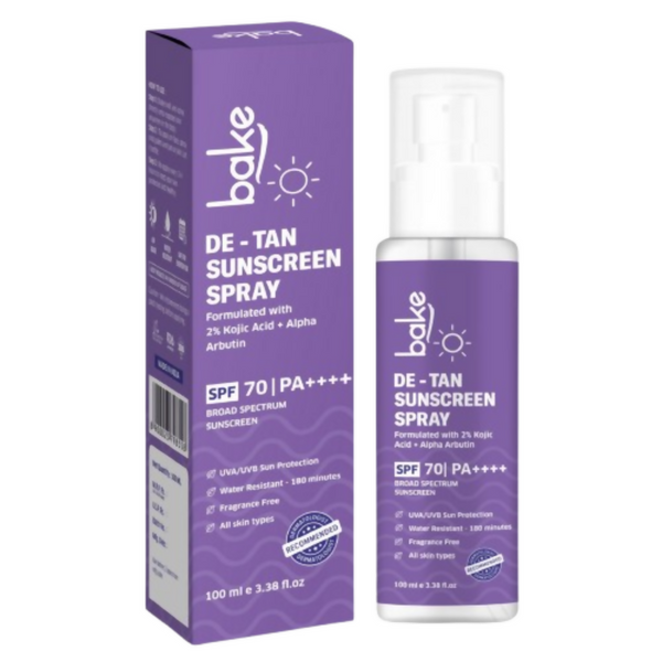 Bake De-tan Waterproof Sunscreen Spray SPF 70 PA+++ with 2% Kojic Acid
