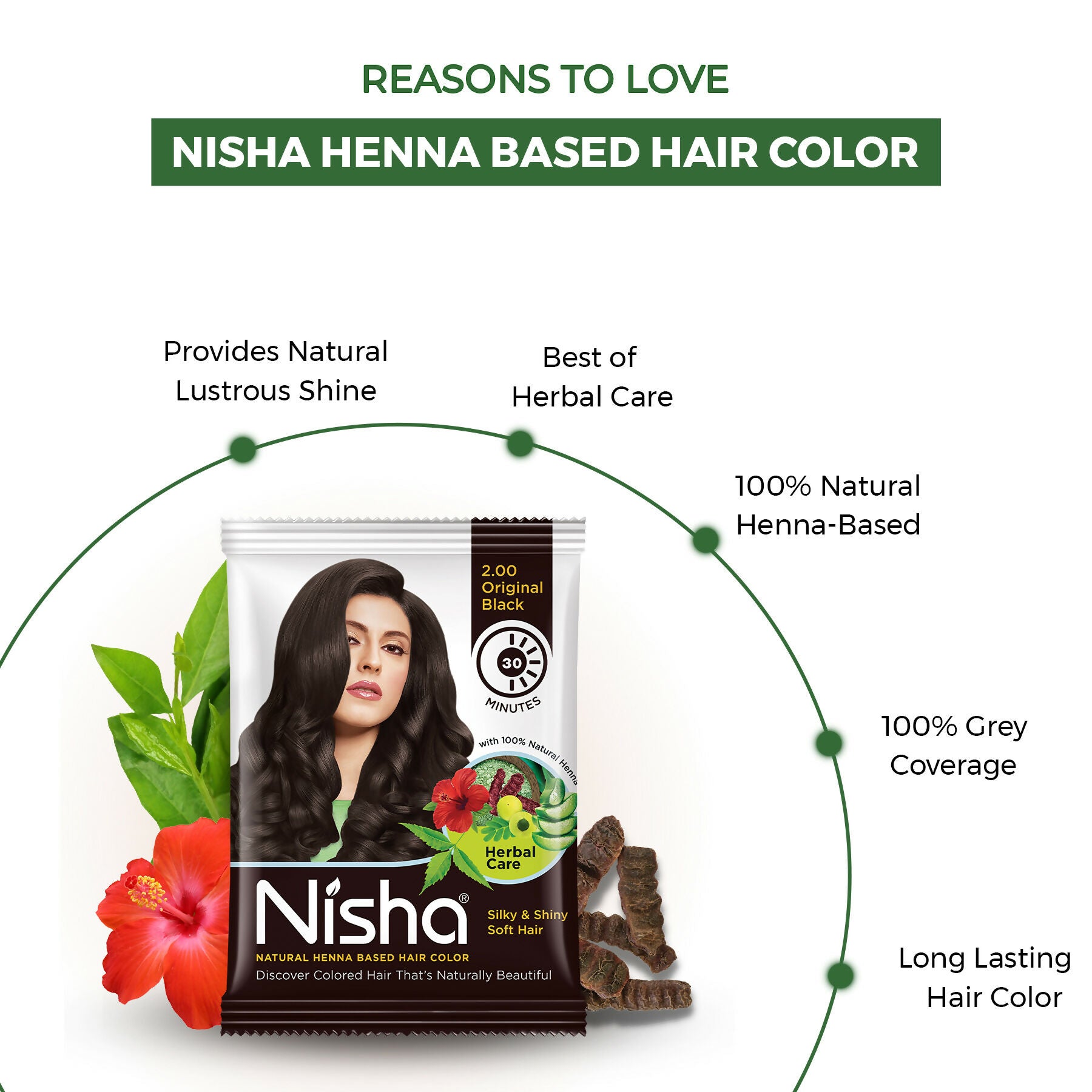 Nisha Henna Based Hair Colour for Women & Men - Original Black (Pack of 10) - Distacart