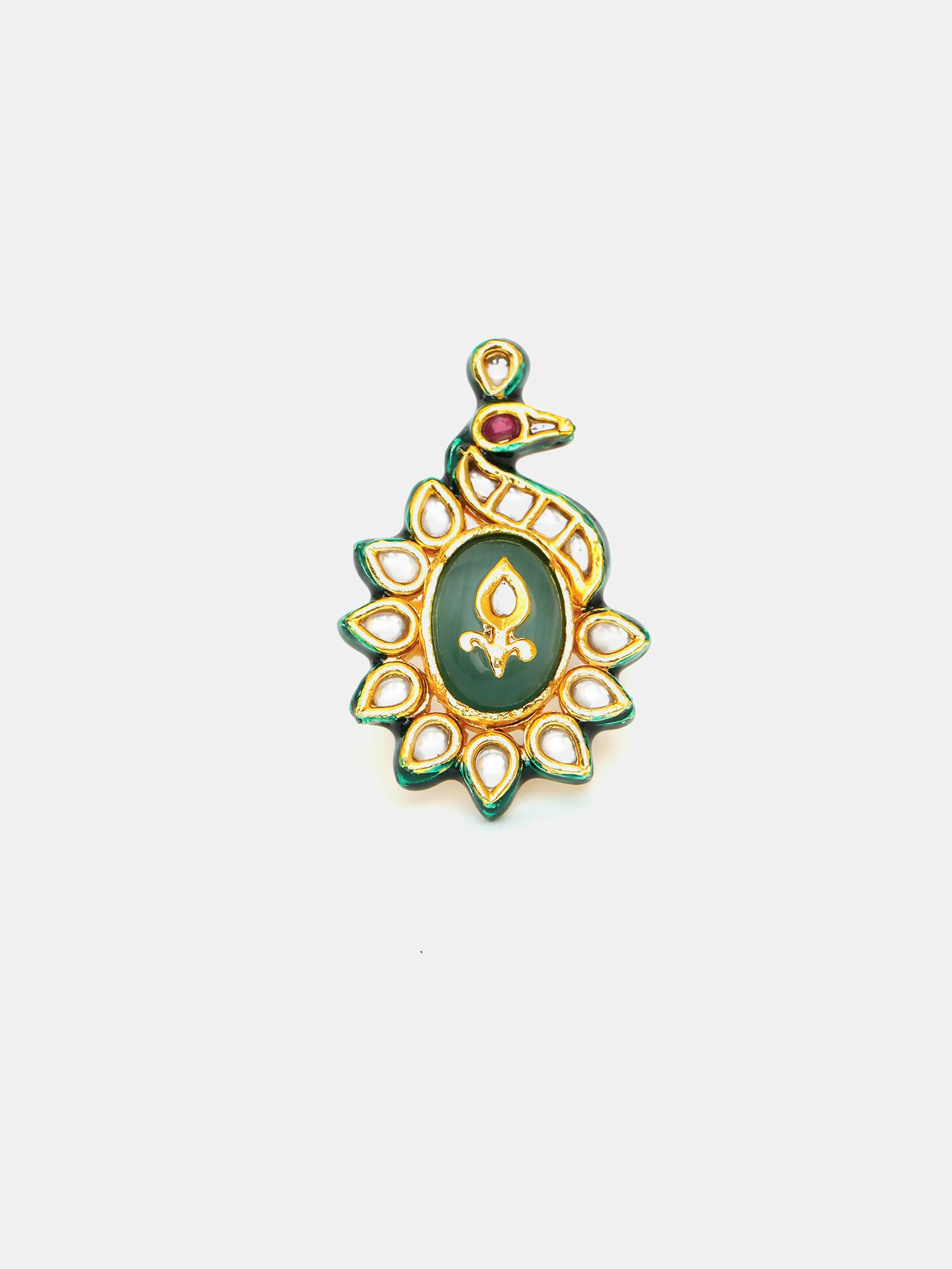 Ruby Raang Gold Polished Green Birdie Kundan Ring - Distacart