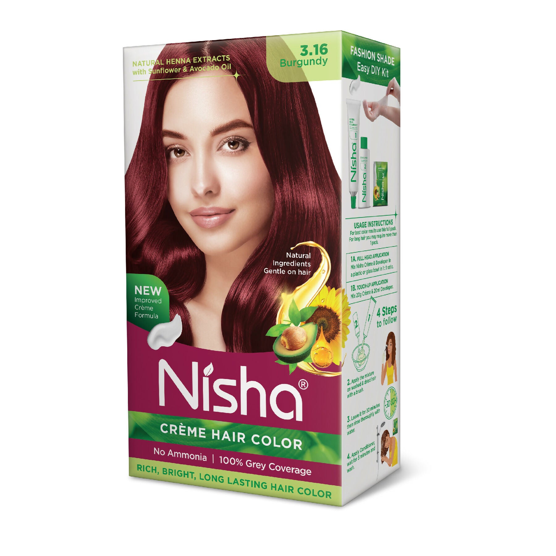 Nisha Creme Hair Color for Women & Men - Burgundy - Distacart