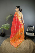 Thumbnail for Joban Fashion Red Geometric Pattern Soft Silk Patola Saree - Distacart