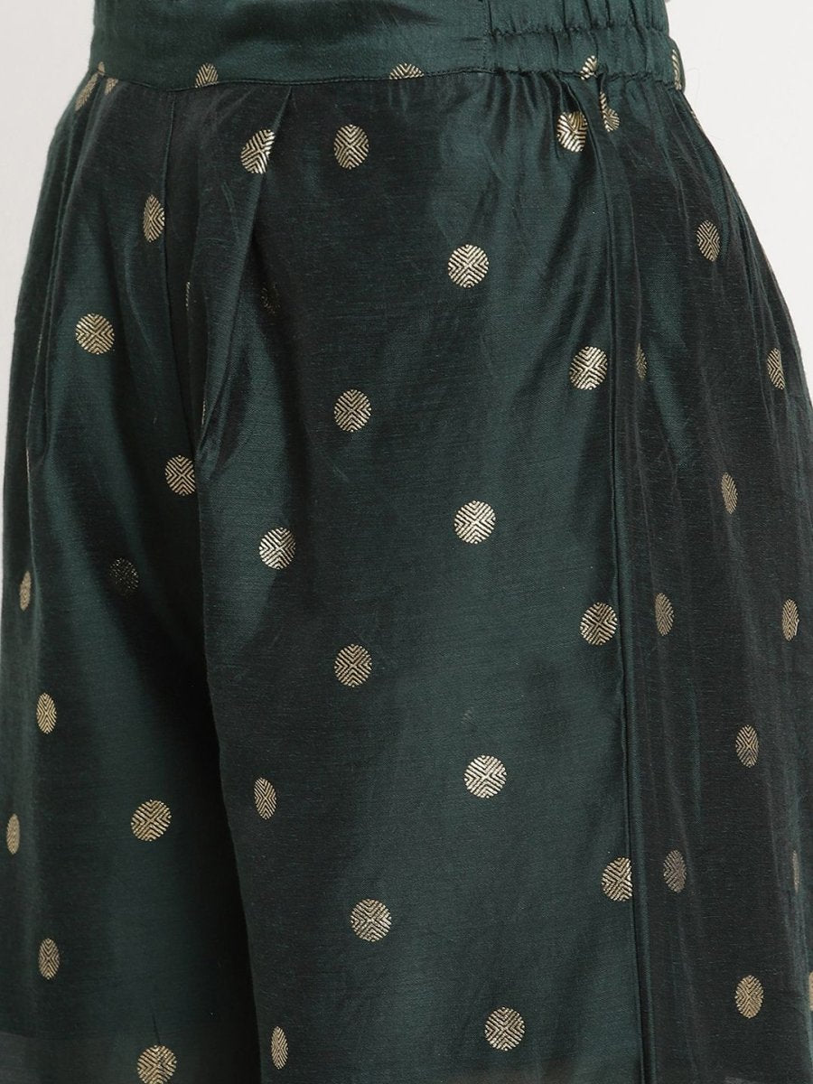 Ahalyaa Dark Green Gold Print Kurta Palazzo Set With Dupatta