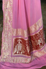 Thumbnail for Joban Fashion Baby Pink Crepe Chiffon Pure Handloom Banarasi Silk Saree