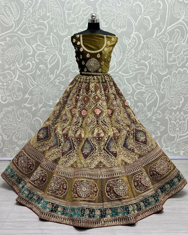 Jyoti Fashion Women's Mehendi Velvet Dori, Multi Thread Embroidered with Zircon Diamond Work Wedding Lehenga Choli - Distacart